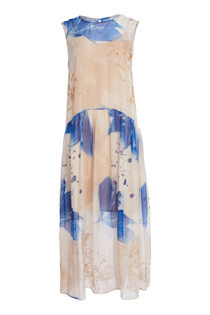 Naya Denim Blue Mesh Leaf Print Dress