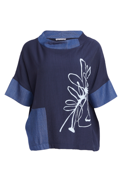 Naya Denim/Blue Placement Print Pocket Top