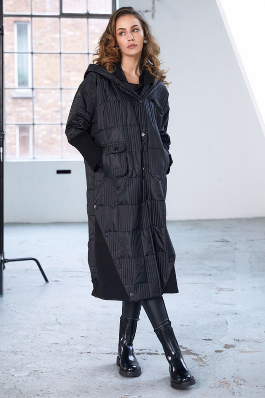 Naya Black Padded Hooded Coat w/Rib Collar