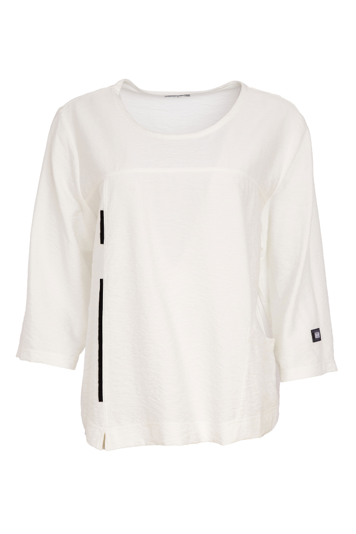 Naya White/Black Contrast Trim Top