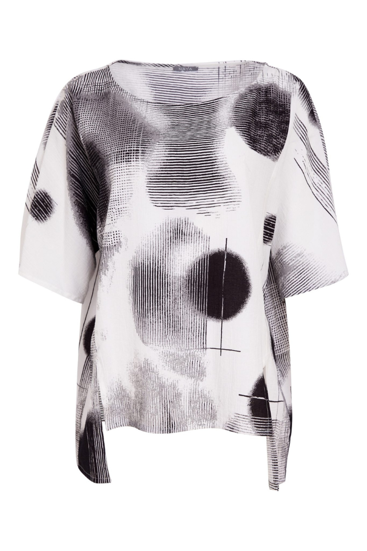 Naya White/Black Spot Print Top
