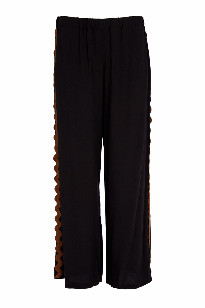 Naya Black/Choc Ribbon Trim Wide-Leg Trousers