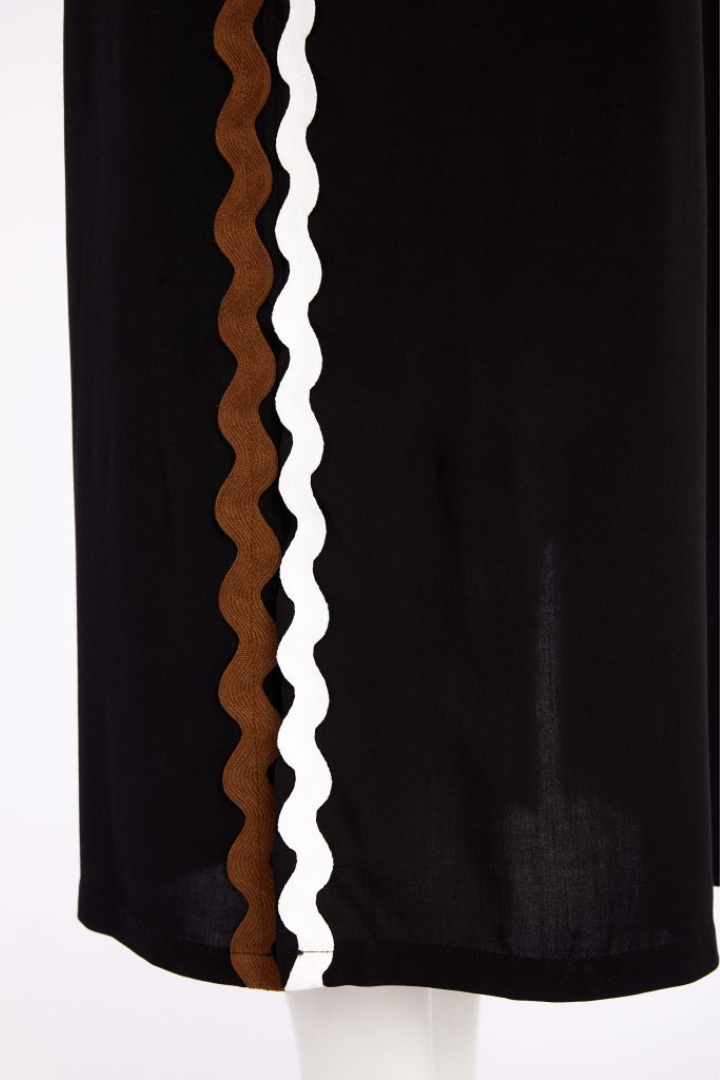 Naya Black/Choc Ribbon Trim Wide-Leg Trousers