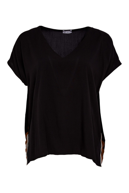 Naya Black/Choc Ribbon Trim V-Neck Top