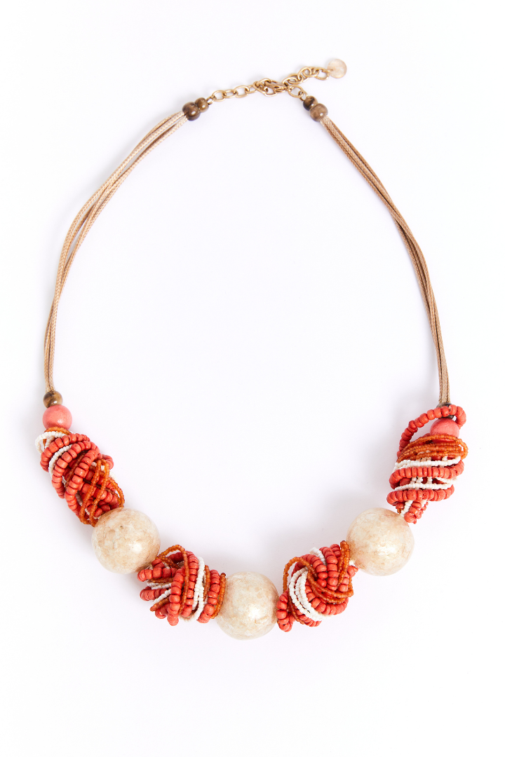 Naya Camelia Metallic Beaded Knot Necklace