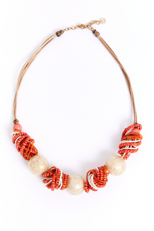 Naya Camelia Metallic Beaded Knot Necklace