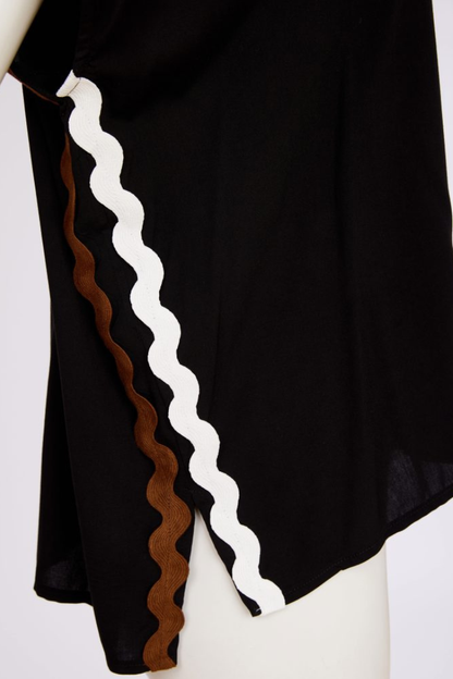 Naya Black/Choc Ribbon Trim V-Neck Top