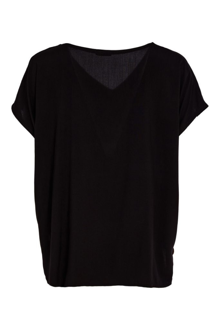 Naya Black/Choc Ribbon Trim V-Neck Top