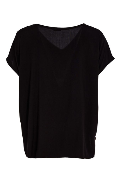 Naya Black/Choc Ribbon Trim V-Neck Top