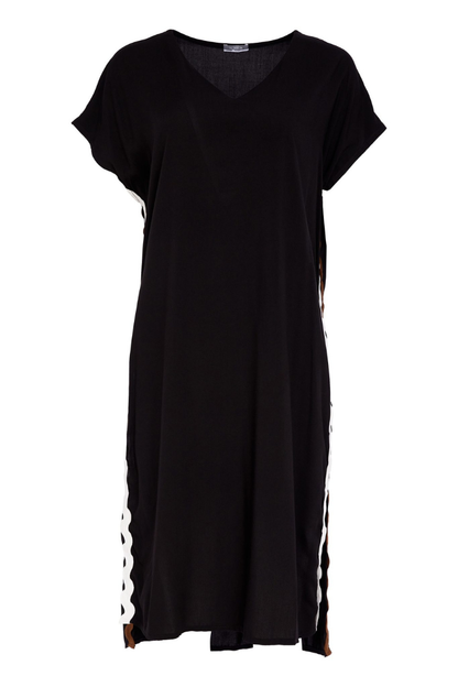 Naya Black/Choc Ribbon Trim Tunic Top
