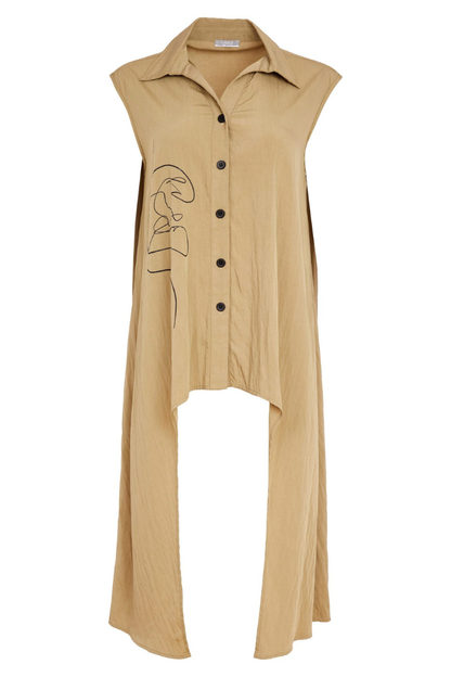 Naya Tan Placement Print Top w/Long sides