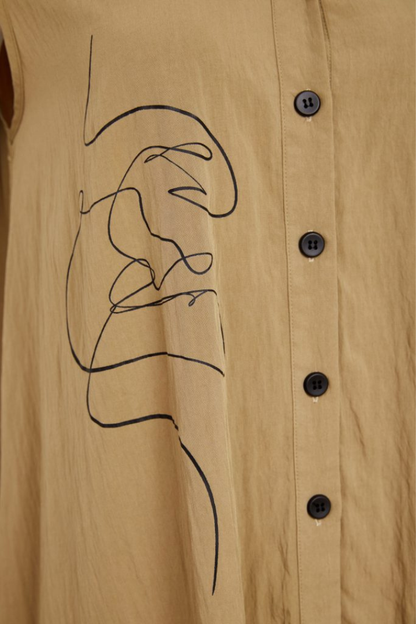 Naya Tan Placement Print Top w/Long sides