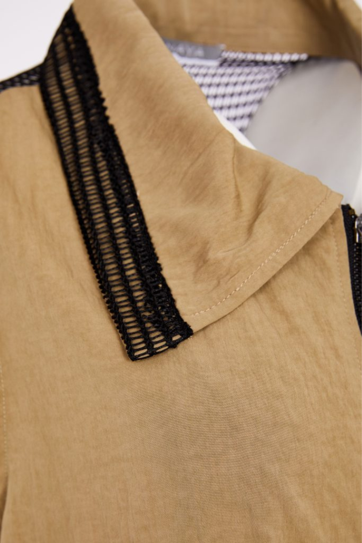 Naya Tan/Black Mesh Contrast Longline Waistcoat