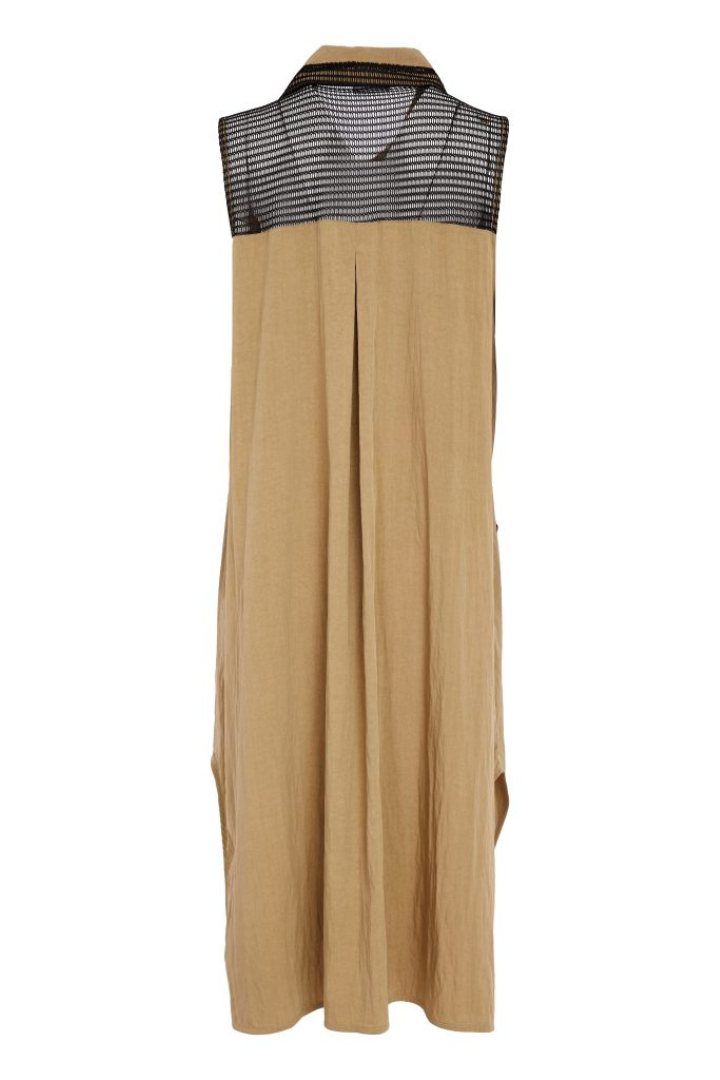 Naya Tan/Black Mesh Contrast Longline Waistcoat