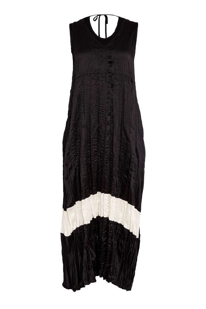 Naya Black/Off White Colour Bands Crushed Dress