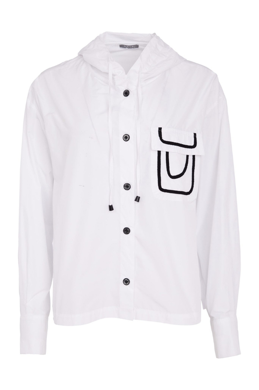 Naya White/Black Hooded Shirt Style Top