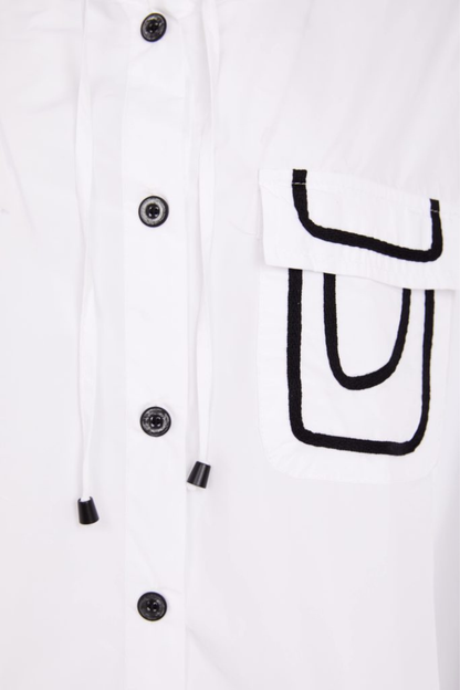 Naya White/Black Hooded Shirt Style Top