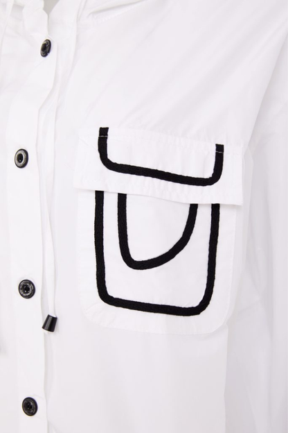 Naya White/Black Hooded Shirt Style Top