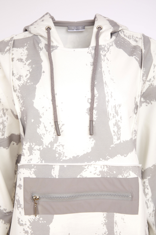 Naya Off White/Taupe Graphic Print Hoodie