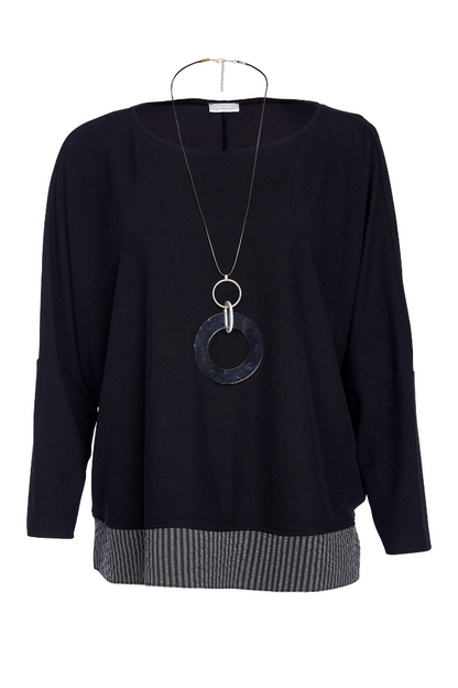 Naya Black/Grey Stripe Hem Top /Necklace