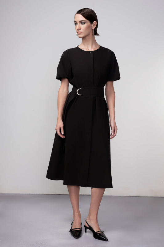 Haako Black Belted Midi Dress H1026