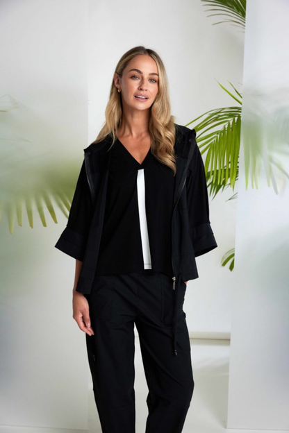 Naya Black/White Colour Band V-Neck Top