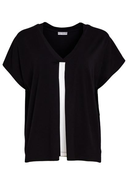 Naya Black/White Colour Band V-Neck Top