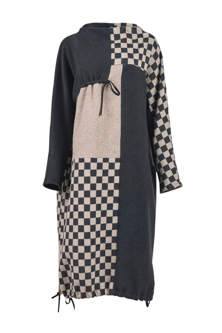 My Soul Sand/Black Check Crincle Dress 5052