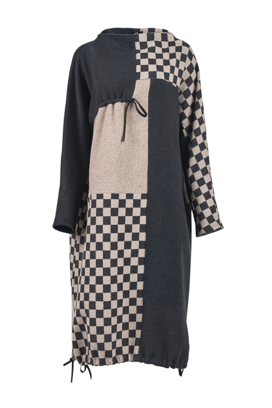 My Soul Sand/Black Check Crincle Dress 5052
