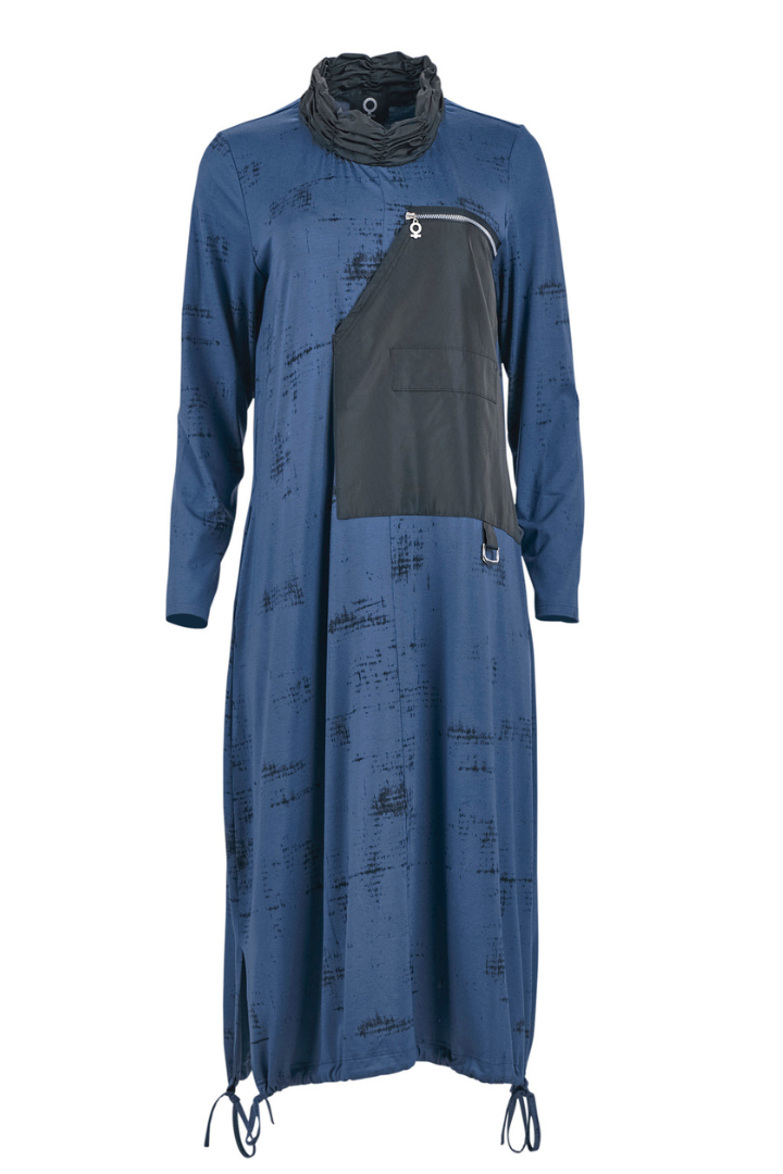 My Soul Blue/Black Print Zip Dress 5054