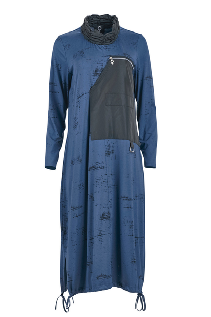 My Soul Blue/Black Print Zip Dress 5054