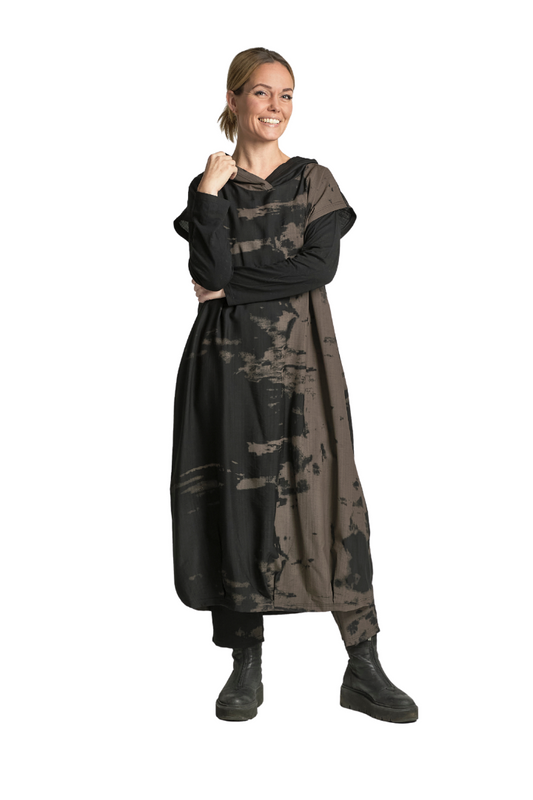 My Soul Black/Brown Print Hooded Dress