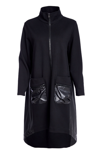 Naya Black High Neck Contrast Pocket Jacket