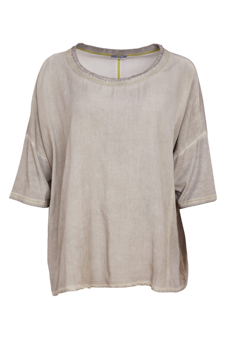 Naya Taupe/Lemon Stitching Raw Edge Top