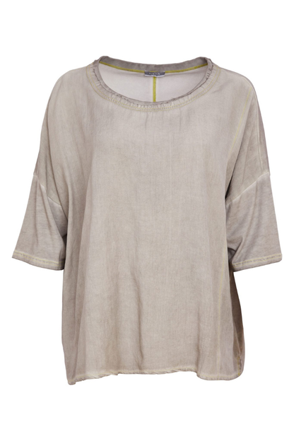 Naya Taupe/Lemon Stitching Raw Edge Top