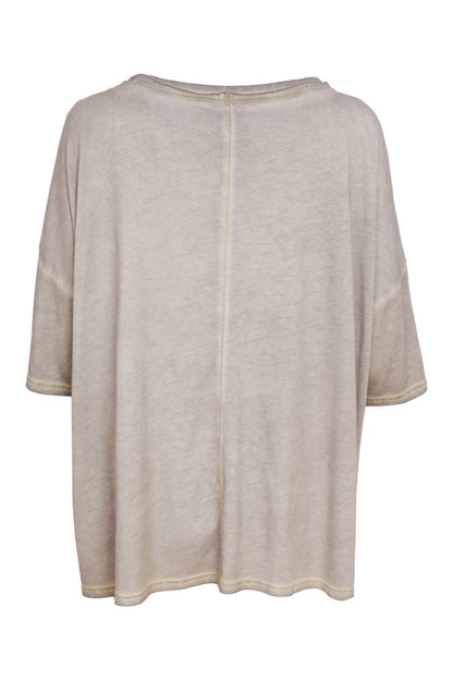 Naya Taupe/Lemon Stitching Raw Edge Top