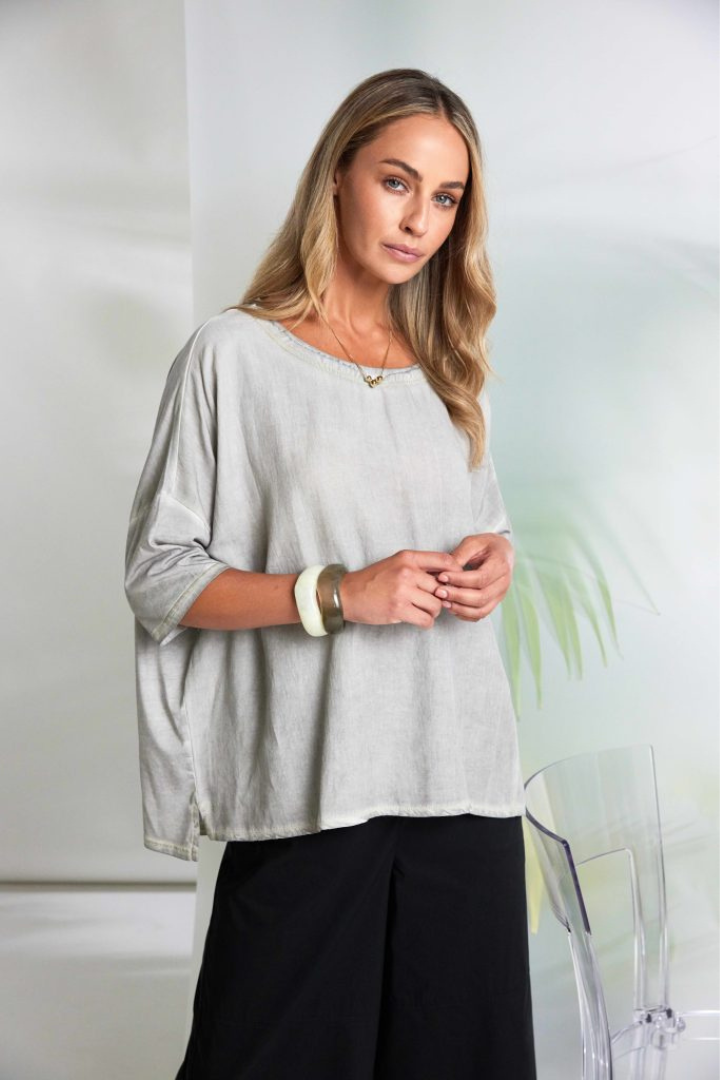 Naya Taupe/Lemon Stitching Raw Edge Top