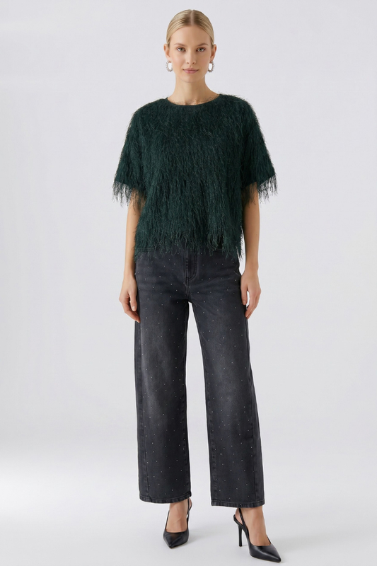 Oui Scarab Fringe Detail T-Shirt