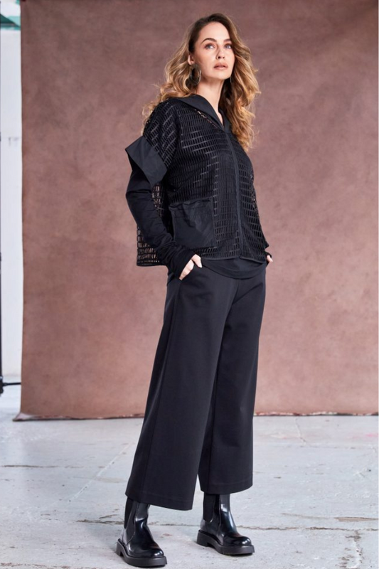 Naya Black Cropped Wide Leg Trousers
