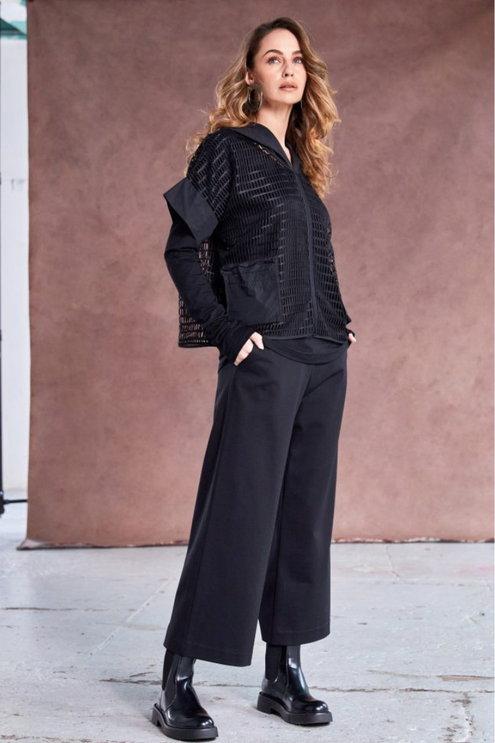 Naya Black Cropped Wide Leg Trousers