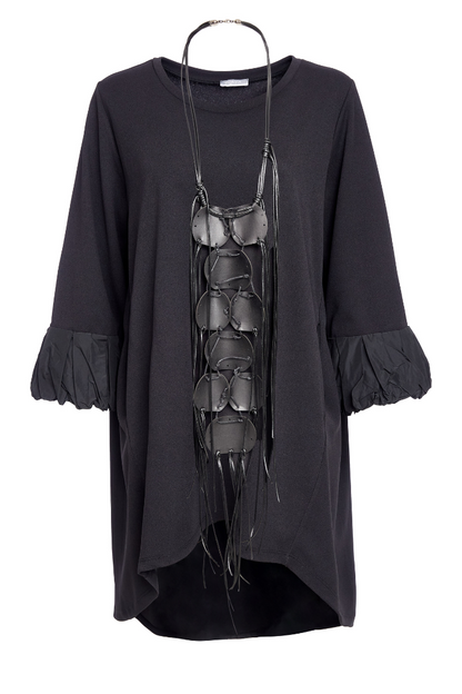 Naya Black Curved Hem Tunic Top w/Necklace