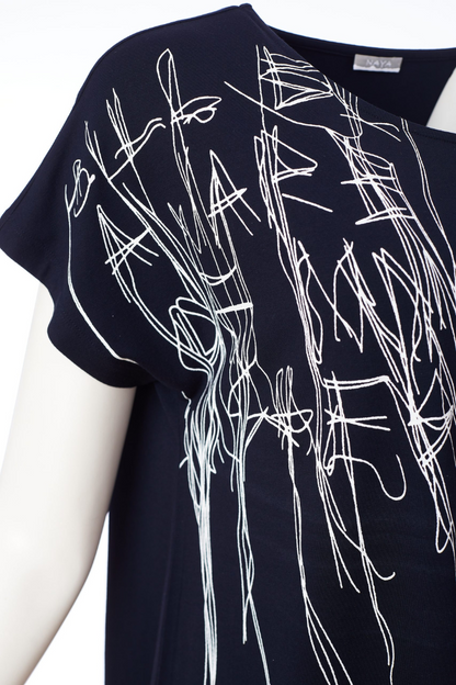 Naya Navy & White Top with Fine Scribble Print