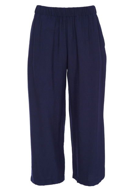 Naya Navy Wide Crop Trousers with Back Pocket
