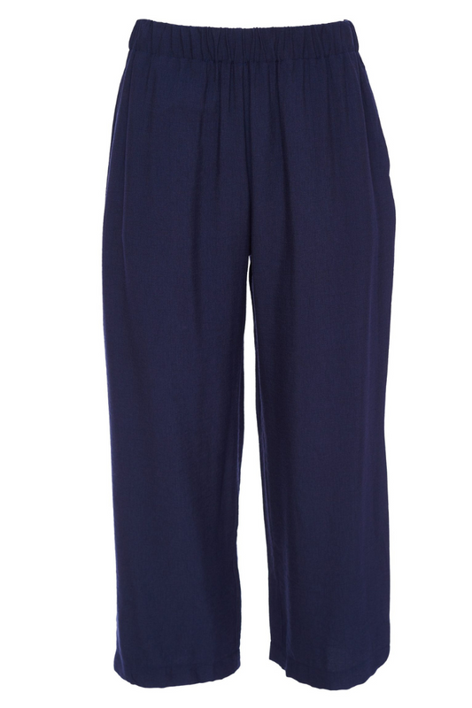 Naya Navy Wide Crop Trousers with Back Pocket