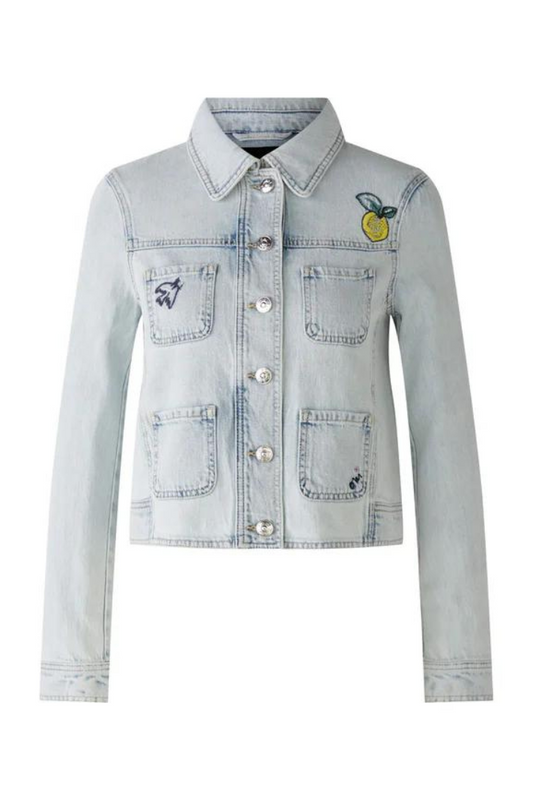 Oui Blue Denim Jacket with Embroidery