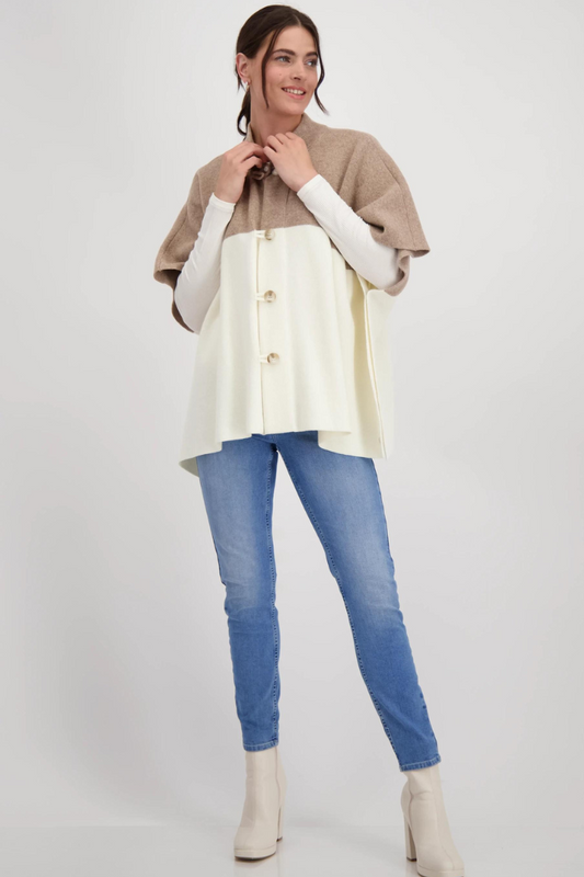 Monari Marshmallow Colour Block Knitted Cape