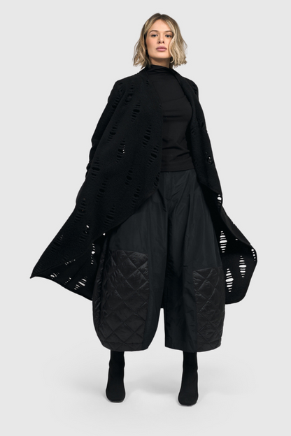 Urban Long Black Jacket with Quilted Pockets