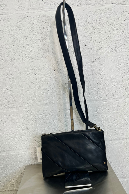 Depeche Black Cross Over Bag with Diagonal Pleating