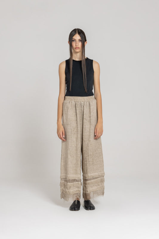 Sanctamuerte Sand Shell Double Ruffle Trousers