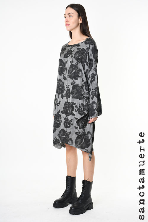 Sanctamuerte Grey Storm Rose Print Asymmetric Tunic